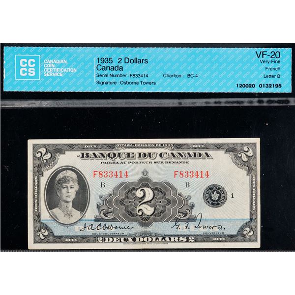1935 $2 BC-4 #F833414 French CCCS Very Fine-20