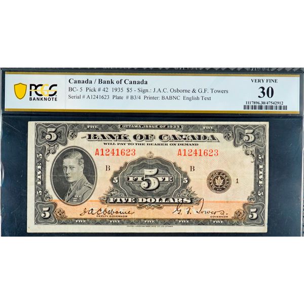 1935 $5 BC-5 #A1241623 PCGS Choice Very Fine-30