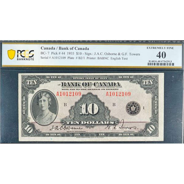 1935 $10 BC-7 #A1012109 PCGS Extra Fine-40.  A very nice and bright example.