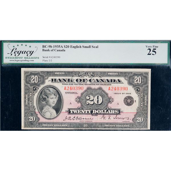 1935 $20 BC-9b "Small Seal" #A240390, Legacy Choice Very Fine-25.