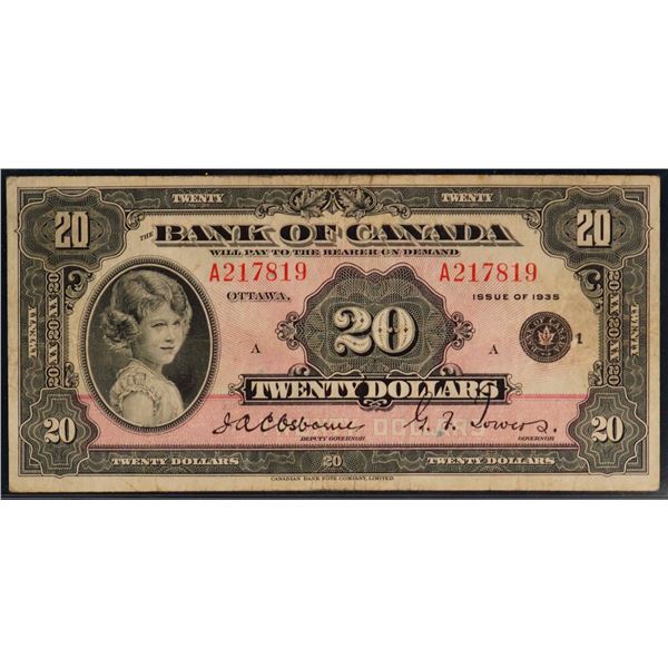 1935 $20 BC-9b "Small Seal" #A217819 Fine+