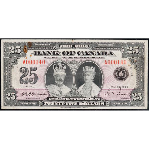 1935 $25 BC-11 #A000140, PCGS Very Fine-20 w/issues.  Low Serial Number.