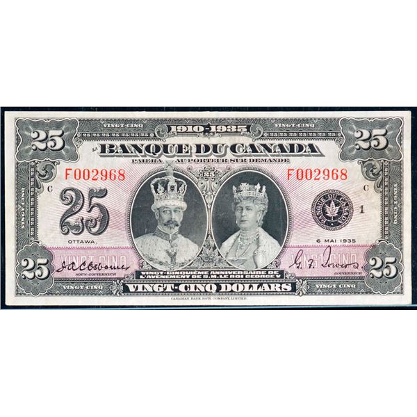 1935 $25 BC-12 #F002968, Legacy Extra Fine-40PPQ.  Rare "French Text"  This is a choice issue with g