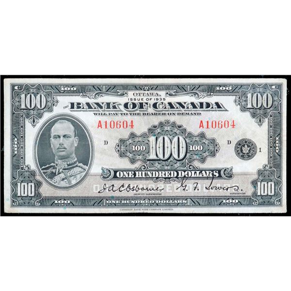 1935 $100 BC-15 #A10604, BCS F18 with minor issues.