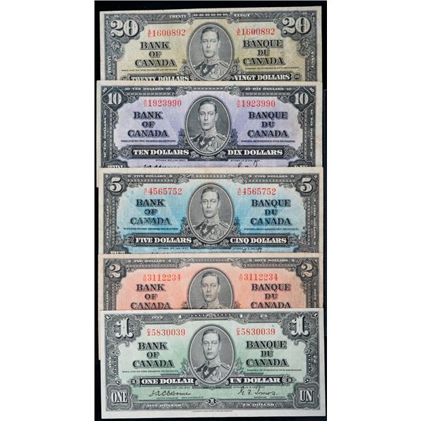 Partial Set; 1937 $1 BC-21a, $2 BC-22a, $5 BC-23a, $10 BC-24a, $20 BC-25a - 6 note set with all Osbo