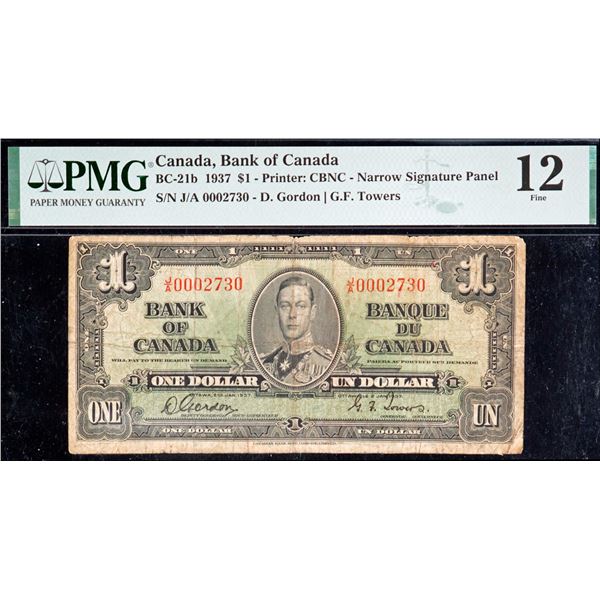 1937 $1 BC-21b #J/A0002730 PMG Fine-12 - A very scarce prefix.