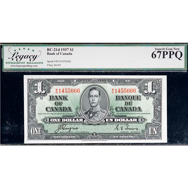 1937 $1 BC-21d #WN1455666, Superb Gem Uncirculated-67PPQ.
