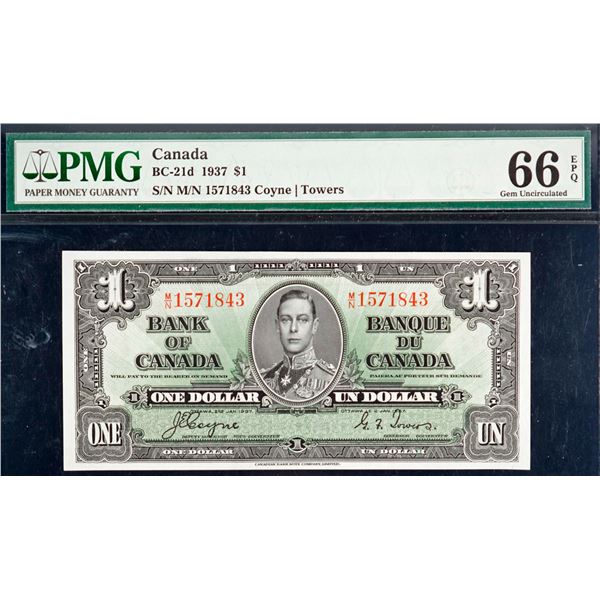 1937 $1 BC-21d #M/N1571843 PMG Superb Gem Uncirculated-66EPQ
