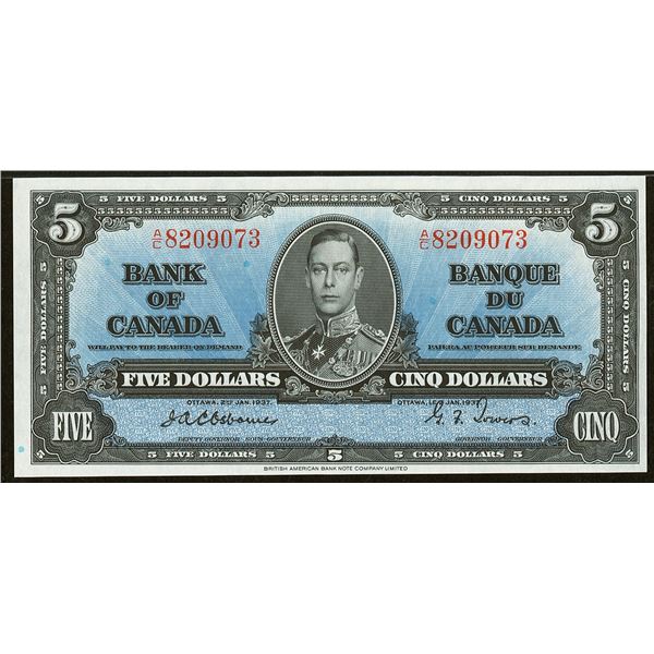 1937 $5 BC-23a #AC8209073, PMG Choice Uncirculated-64EPQ.  Rare Osborne-Towers signatures.  This is 