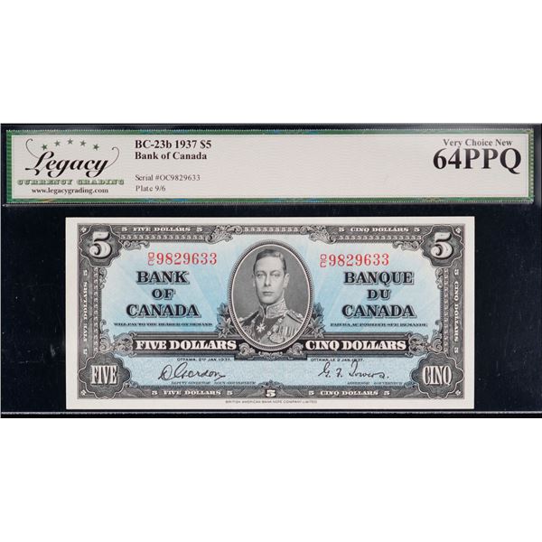 1937 $5 BC-23b #O/C9829633 Legacy Choice Uncirculated-64PPQ.  A very nice and bright example.