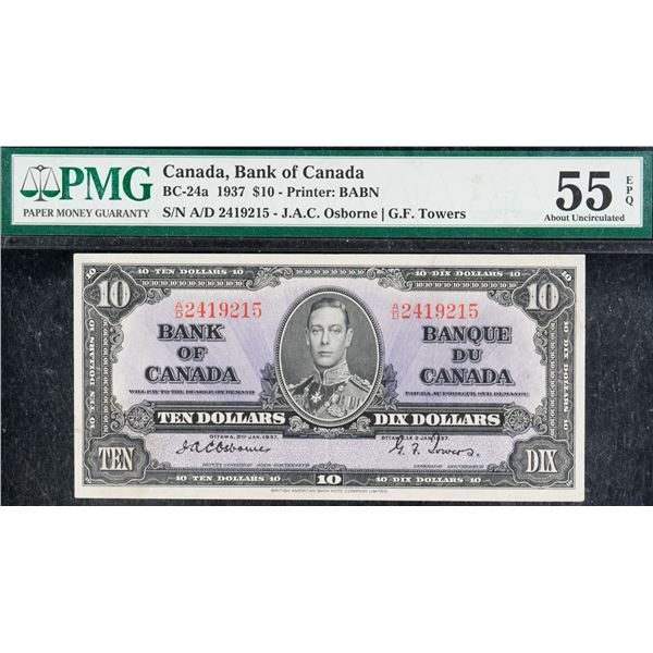 1937 $10 BC-24a #A/D2419215 PMG Choice About Uncirculated-55EPQ.  A bright example with vibrant colo