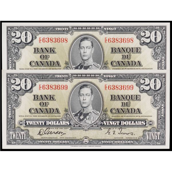 1937 $20 BC-25b #E/E6383698-3699.  Legacy Superb Gem Uncirculated-66PPQ.  Lot of 2 consecutive notes