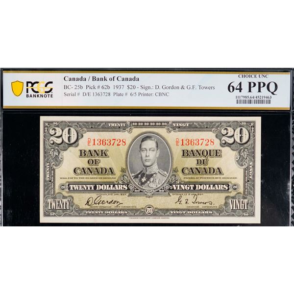 1937 $20 BC-25b #DE1363728, PCGS Choice Uncirculated-64PPQ.
