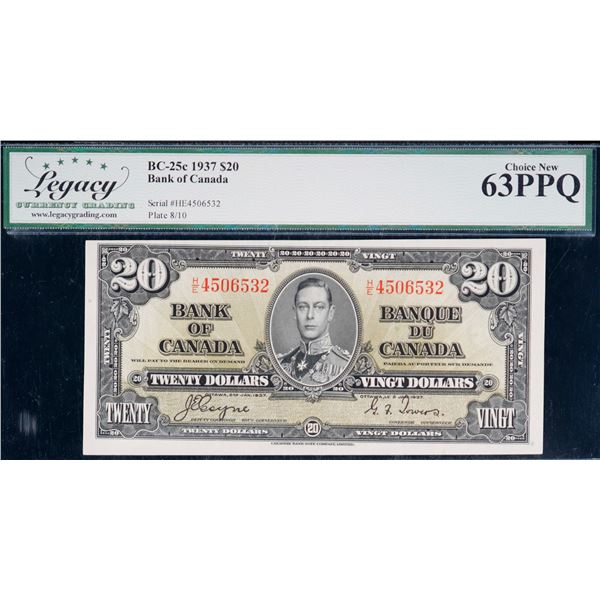 1937 $20 BC-25c #HE4506532, Legacy Choice Uncirculated-63PPQ.