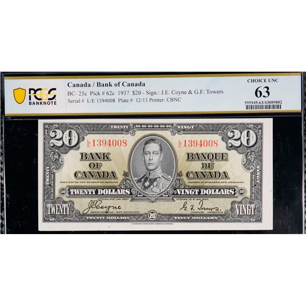 1937 $20 BC-25c #LE1394008, PCGS Choice Uncirculated-63.
