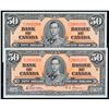 Image 1 : 1937 $50 BC-26b #B/H2000205-206. Lot of 2 consecutive notes AU-UNC or better.