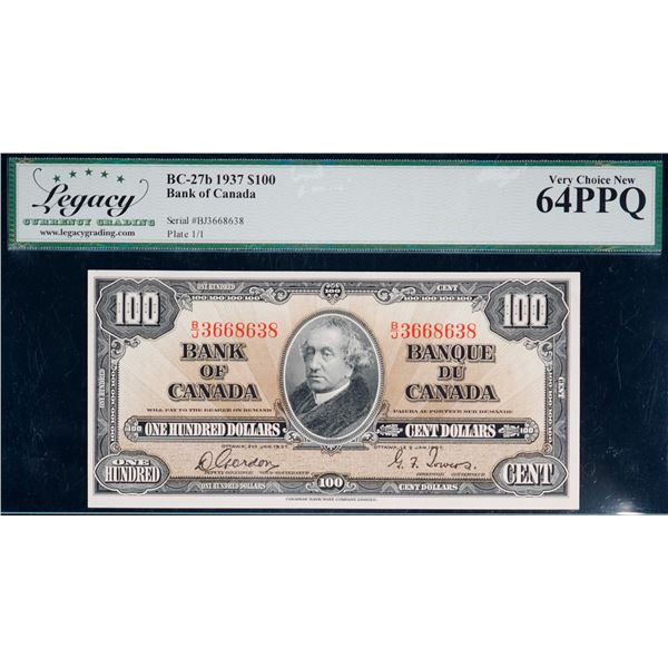 1937 $100 BC-27b #BJ3668638, Legacy Choice Uncirculated-64PPQ.
