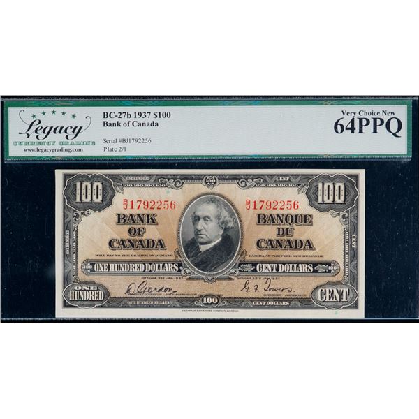 1937 $100 BC-27b #B/J1792256 Legacy Choice Uncirculated-64PPQ.  A very nice and bright example.
