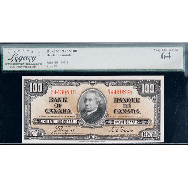 1937 $100 BC-27c #B/J4430837-0838. Legacy Choice Uncirculated-64. Lot of 2 consecutive notes