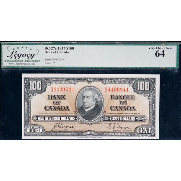 1937 $100 BC-27c #BJ4430841, Legacy Choice Uncirculated-64.