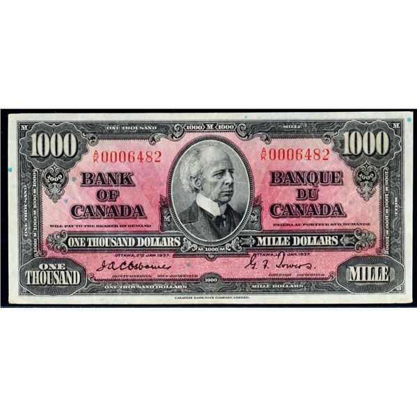 1937 $1000 BC-28 A/K0006482 Legacy Choice About Uncirculated-53. Great appealing note with vibrant c