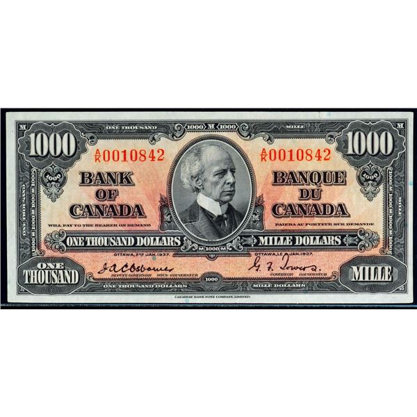 1937 $1000 BC-28 #A/K0010842 Legacy Extra Fine-40, Discoloration on back.  Very popular and sought a