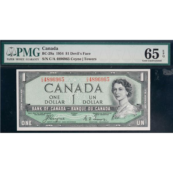 1954 $1 BC-29a #CA4896965-66, PMG Gem Uncirculated-65EPQ.  Lot of 2 consecutive notes.