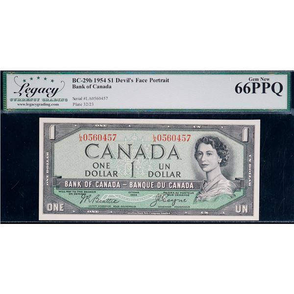 1954 $1 BC-29b #LA0560457, Legacy Superb Gem Uncirculated-66PPQ.  Devil's face