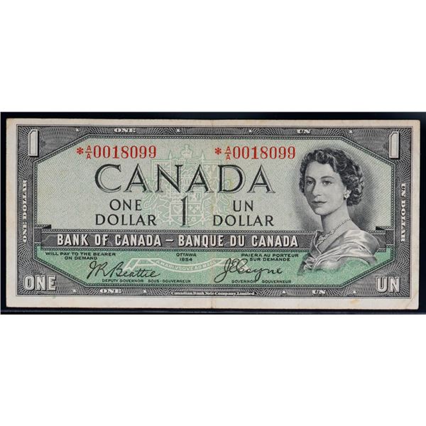1954 $1 BC-29bA #*A/A0018099 Bright VF-EF example.  Scarce Devil's Face replacement note.