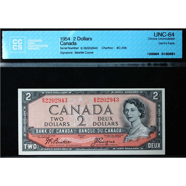 1954 $2 BC-30b #E/B2202943 CCCS Gem Uncirculated-65. Devil's face
