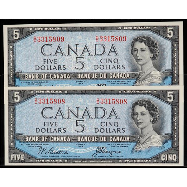 1954 $5 BC-31b #G/C3315808-5809.  Lot of 2 consecutive Devil's Face notes in Choice Uncirculated or 