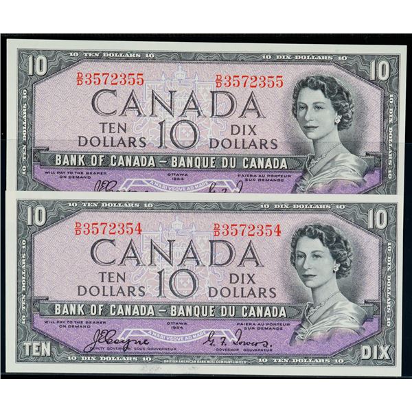 1954 $10 BC-32a #D/D3572354-2355 Lot of 2 consecutive notes Uncirculated or better.