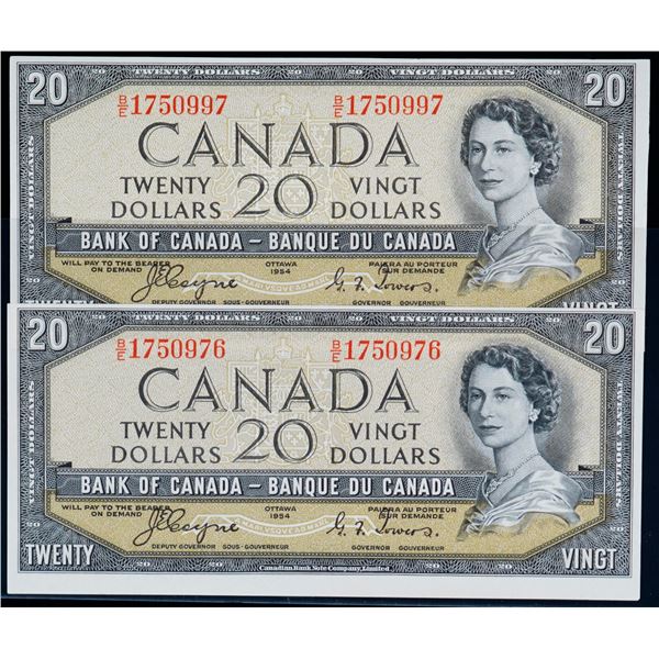 1954 $20 BC-33a #B/E1750976-0997 Lot of 2 consecutive notes Uncirculated or better.