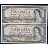 Image 1 : 1954 $20 BC-33b #D/E6653769 & 3754 Lot of 2 notes Uncirculated or better.