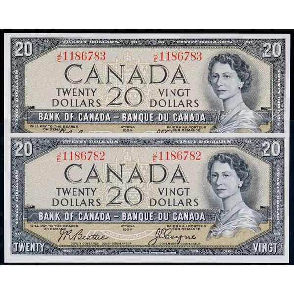 1954 $20 BC-33b #J/E1186782-6783 Lot of 2 consecutive notes Choice Uncirculated or better.