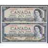 Image 1 : 1954 $20 BC-33b #J/E1186782-6783 Lot of 2 consecutive notes Choice Uncirculated or better.