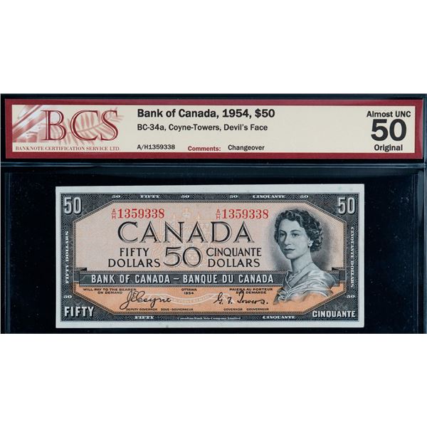 1954 $50 BC-34a #A/H1359338 BCS About Uncirculated-50 Original, Devil's face