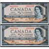 Image 1 : 1954 $20 BC-34a #A/H0023499-23500  Lot of 2 consecutive Devil's Face notes in AU or better.