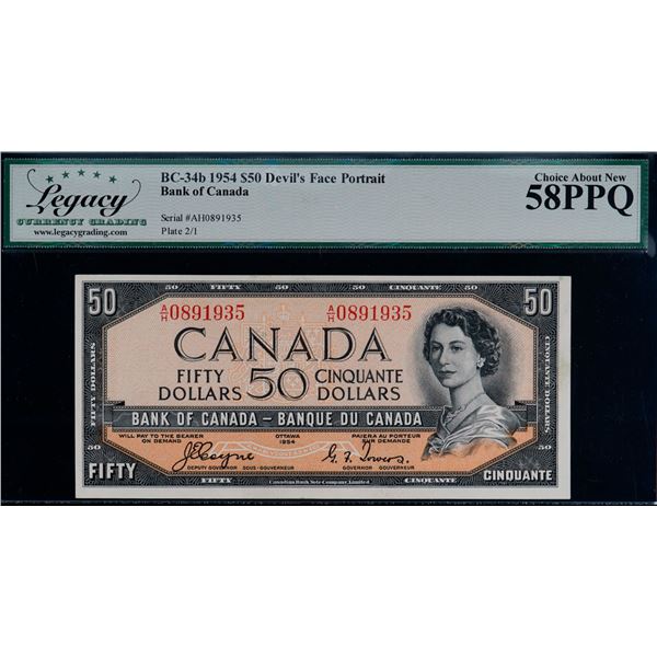 1954 $50 BC-34b #A/H0891935 Legacy Choice About Uncirculated-58PPQ.  Devil's face.