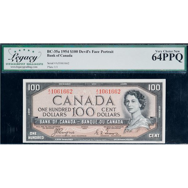 1954 $100 BC-35a #AJ1061662, Legacy Choice Uncirculated-64PPQ. Devil's face