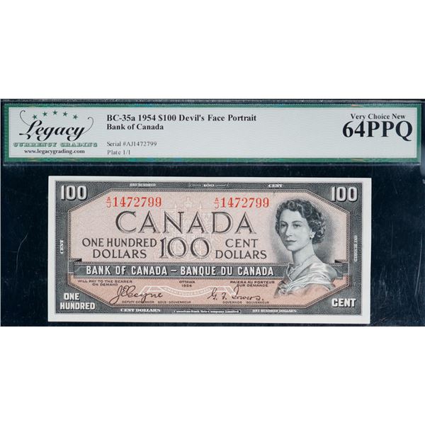 1954 $100 BC-35a #AJ1472799, Legacy Choice Uncirculated-64PPQ. Devil's face