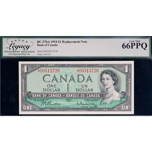1954 $1 BC-37bA #*DO0515726, Legacy Superb Gem Uncirculated-66PPQ.  This is a pristine example with 