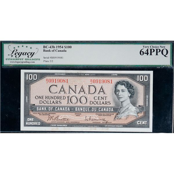 1954 $100  BC-43b #BJ0919080-81, Legacy Choice Uncirculated-64PPQ.  Lot of 2 consecutive notes.