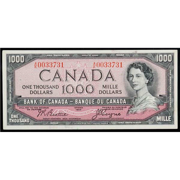 1954 $1000 BC-44a #A/K00333731 CCCS Uncirculated-60.  Scarce Beattie-Coyne signatures.