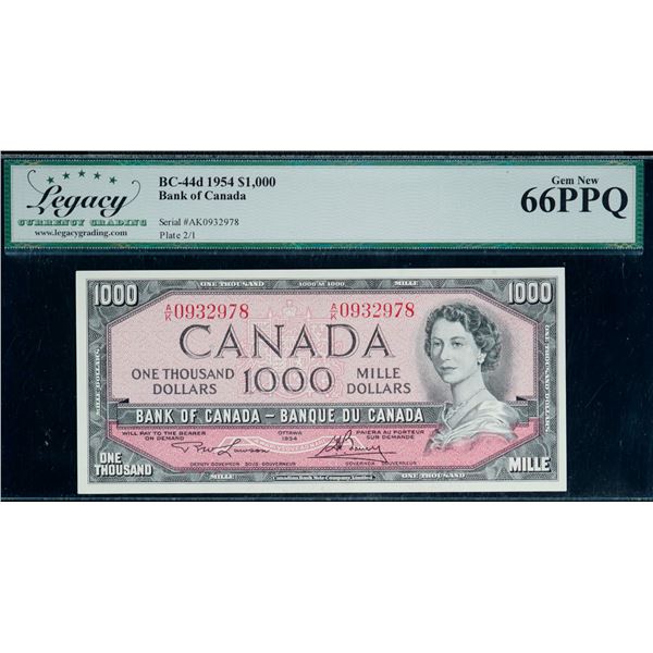 1954 $1000 BC-44d #AK0932978, Legacy Superb Gem Uncirculated-66PPQ.   This is a pristine issue with 