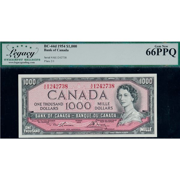 1954 $1000 BC-44d #A/K1242738 Legacy Superb Gem Uncirculated-66PPQ.   This is a pristine issue with 