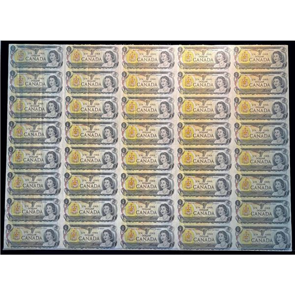 Uncut Sheet; 1973 $1 BC-46bA #BAX "Rare Sheet Replacement" 8 X 5 -BABN- 40 notes Uncirculated