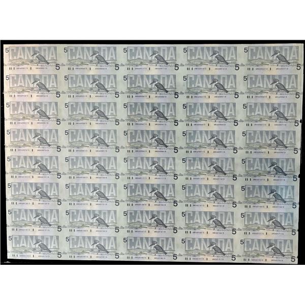 Uncut Sheet; 1986 $5 BC-56e-i #ANU  5 X 8 -BABN- 40 notes Uncirculated