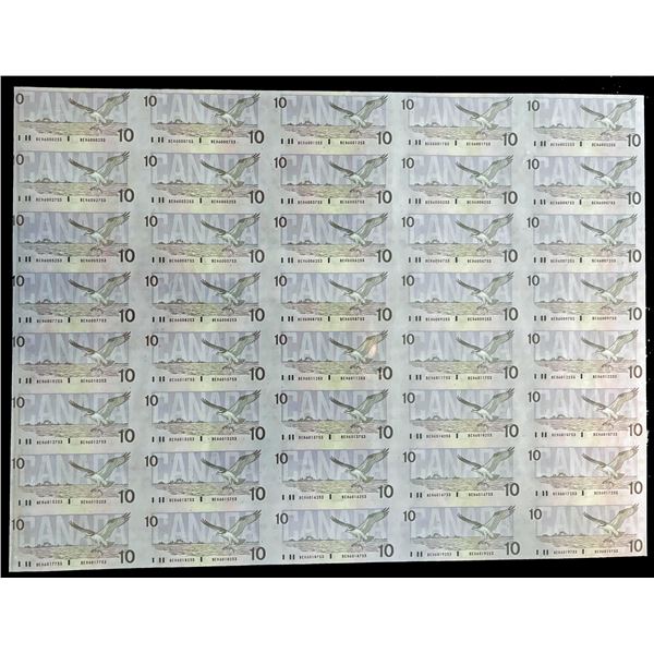 Uncut Sheet; 1989 $10 BC-57c #BEH  5 X 8 -BABN- 40 notes Uncirculated
