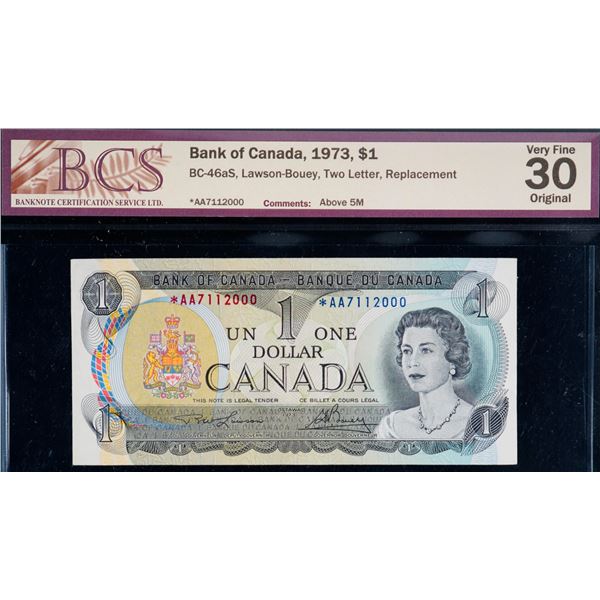 1973 $1 BC-46a #*AA7112000 BCS Choice Very Fine-30 Original.  Above 5 Million, Scarce and attractive